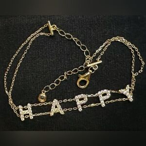 Gold 925 Sterling Silver CZ H.A.P.P.Y. Bracelet